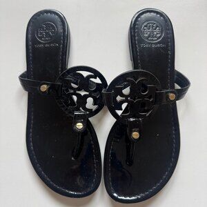 Tory Burch Black Patent Miller Sandals, Size 8